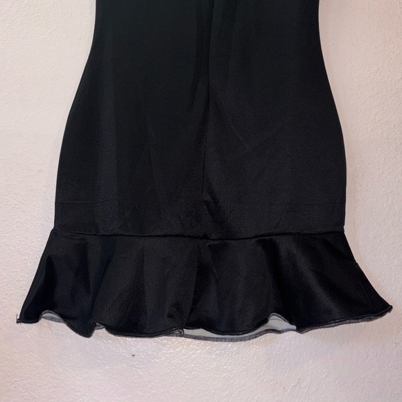 Lucky Lady Black Tight Mini Dress with Ruffled Hem, V Neckline - Picture 5 of 7